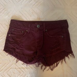 American Eagle maroon jean shorts